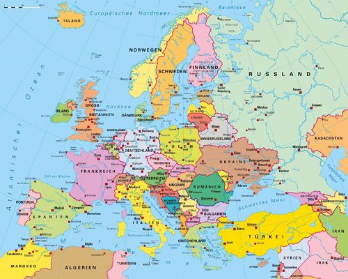 Europa politisch, Leinenkarte in Schulausführung