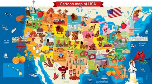 Leinenkarte Kinderkarte USA